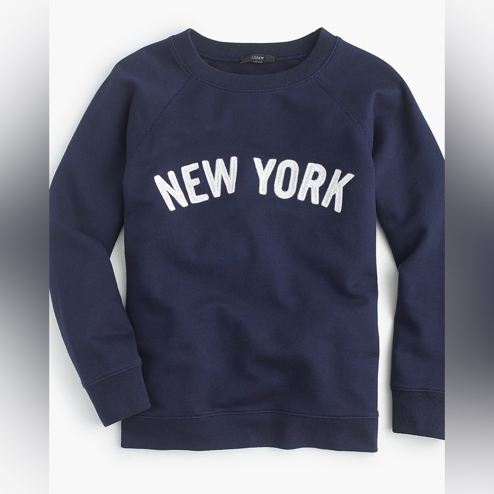 J. Crew Navy Crewneck Sweater with New York Embroidered